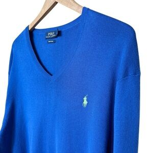 Polo Ralph Lauren Men's V-Neck Sweater Blue L Long Sleeve Casual Pima Cotton